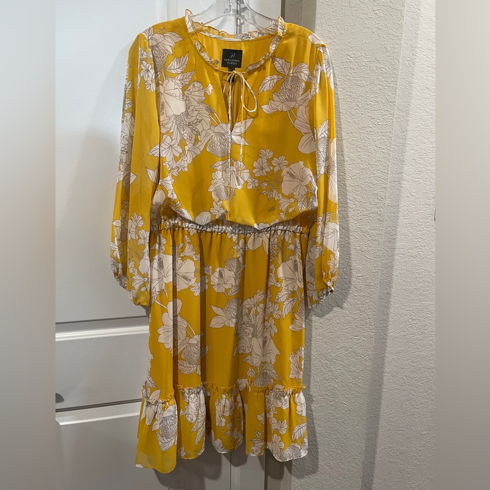 Adrianna Papell Yellow and White Floral Tiered Midi Dress - Picture 2 of 7